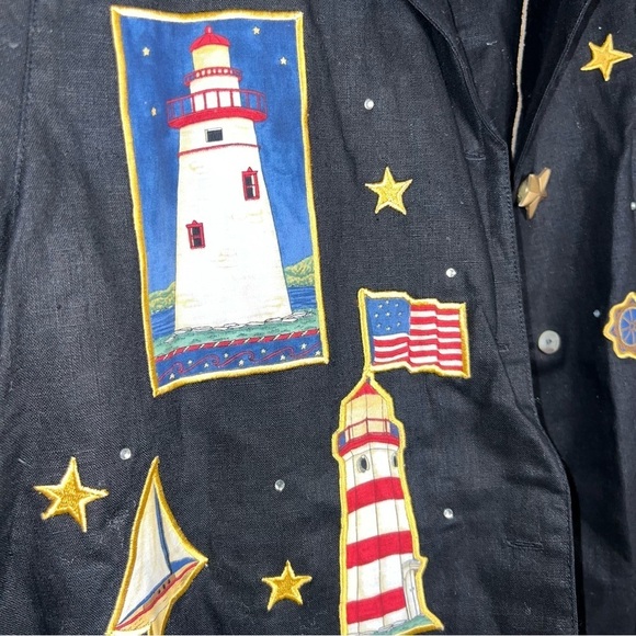 Quacker Factory Vintage Linen Cotton Embroidered Button Front Shirt Size Medium - Picture 5 of 7